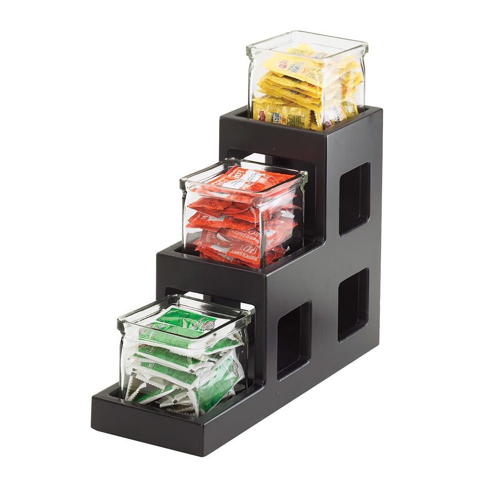 151-148696 Rectangular 3 Compartment Condiment Jar Display - Clear/Black