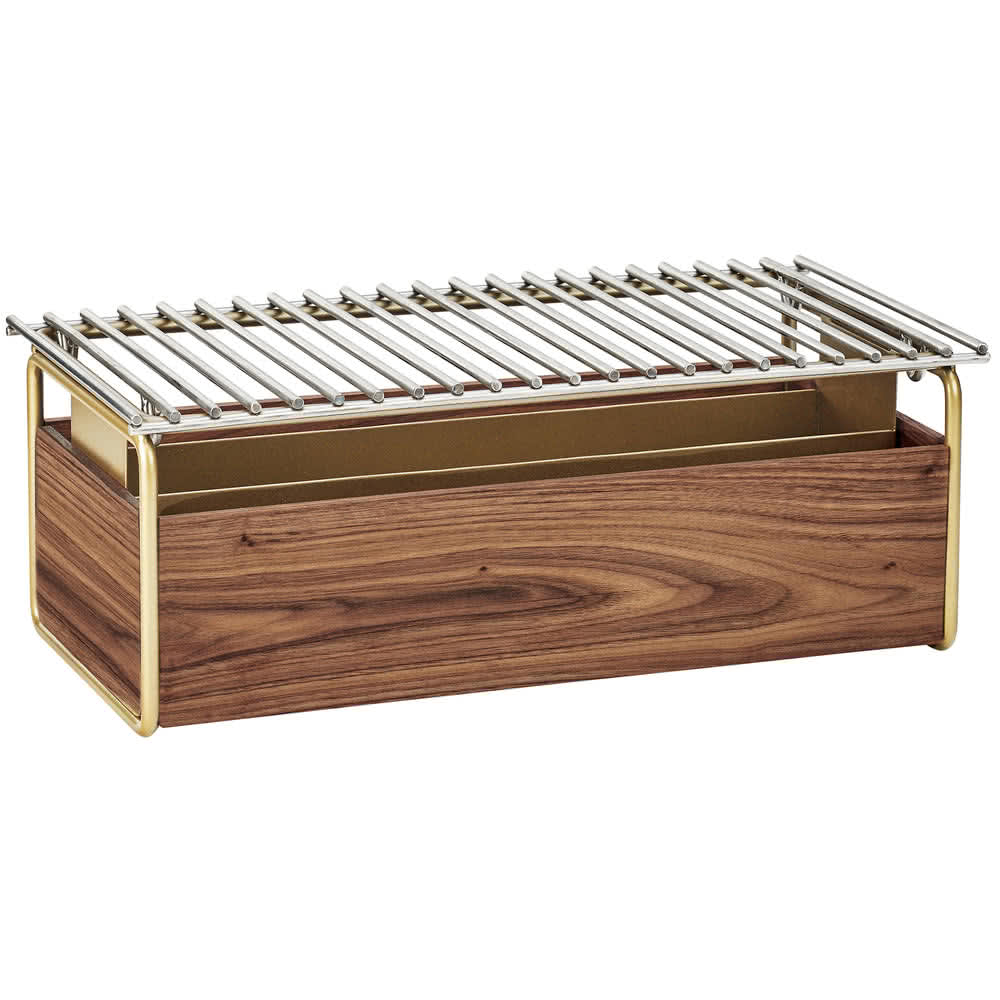 151-372246 Chafer Grill w/ Fuel Holder - 22" x 12", Walnut/Brass