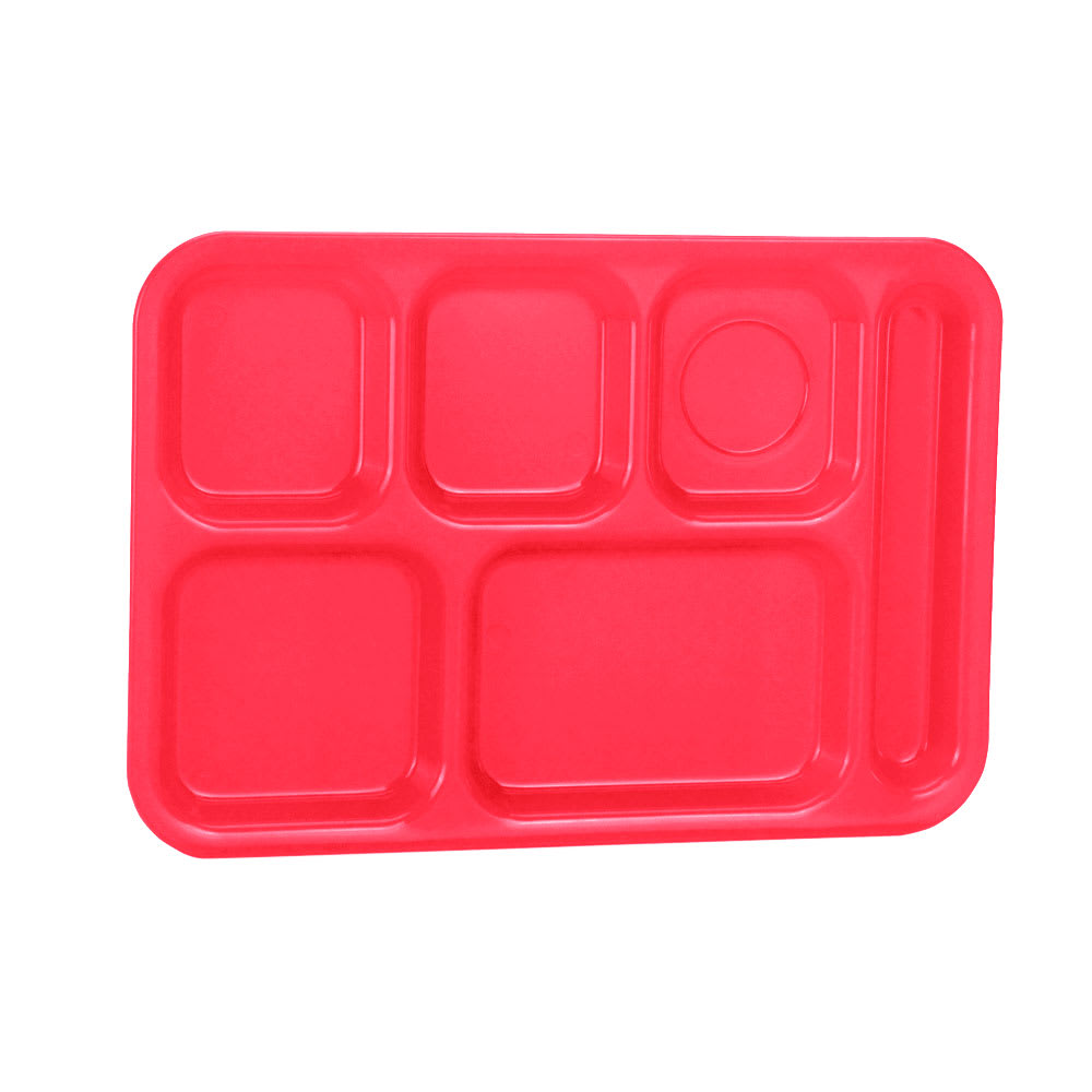 175-201502 Plastic Rectangular Tray w/ (6) Compartments, 14 3/4" x 9 7/8", Red