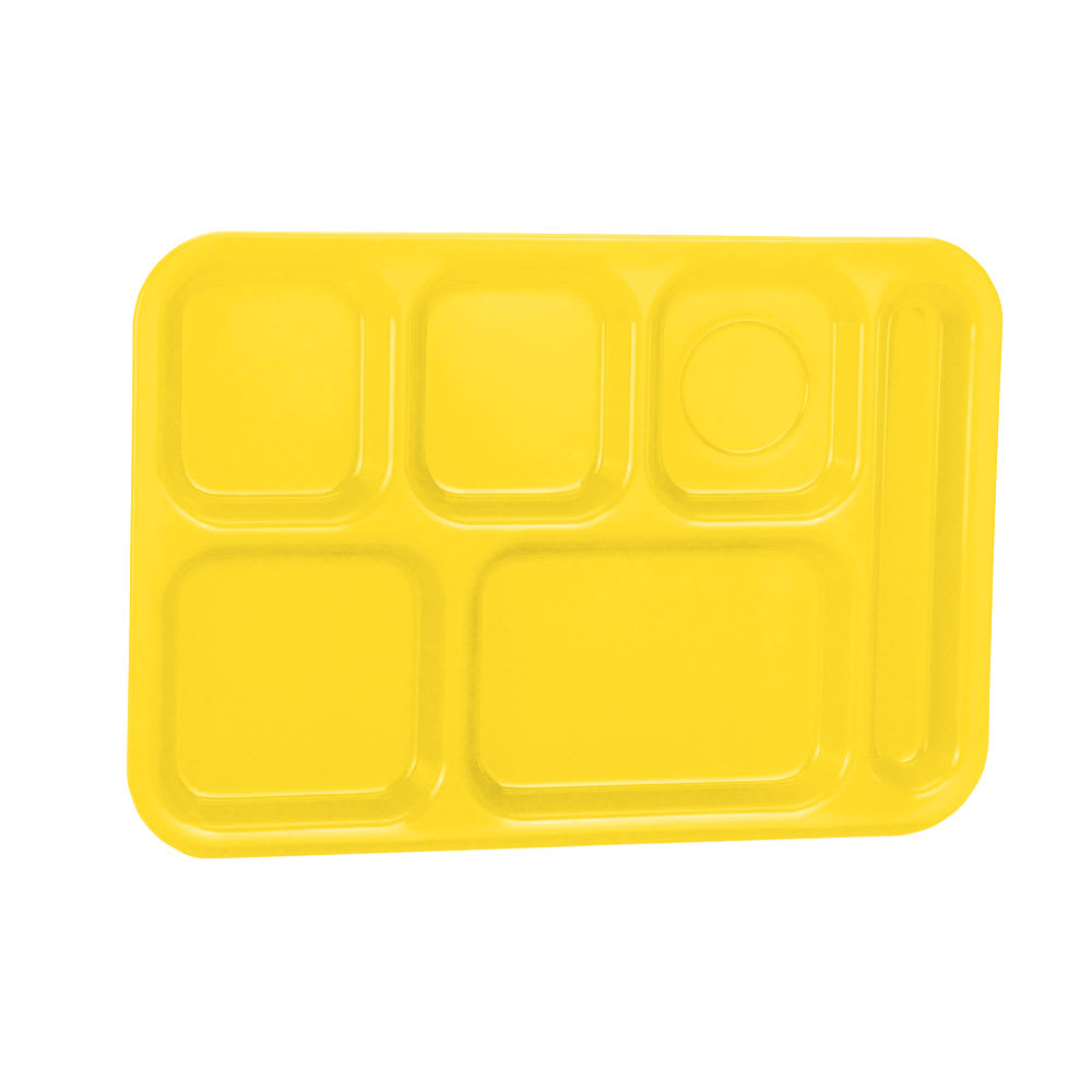 175-2015138 Plastic Rectangular Tray w/ (6) Compartments, 14 3/4" x 9 7/8", Bright Yell...