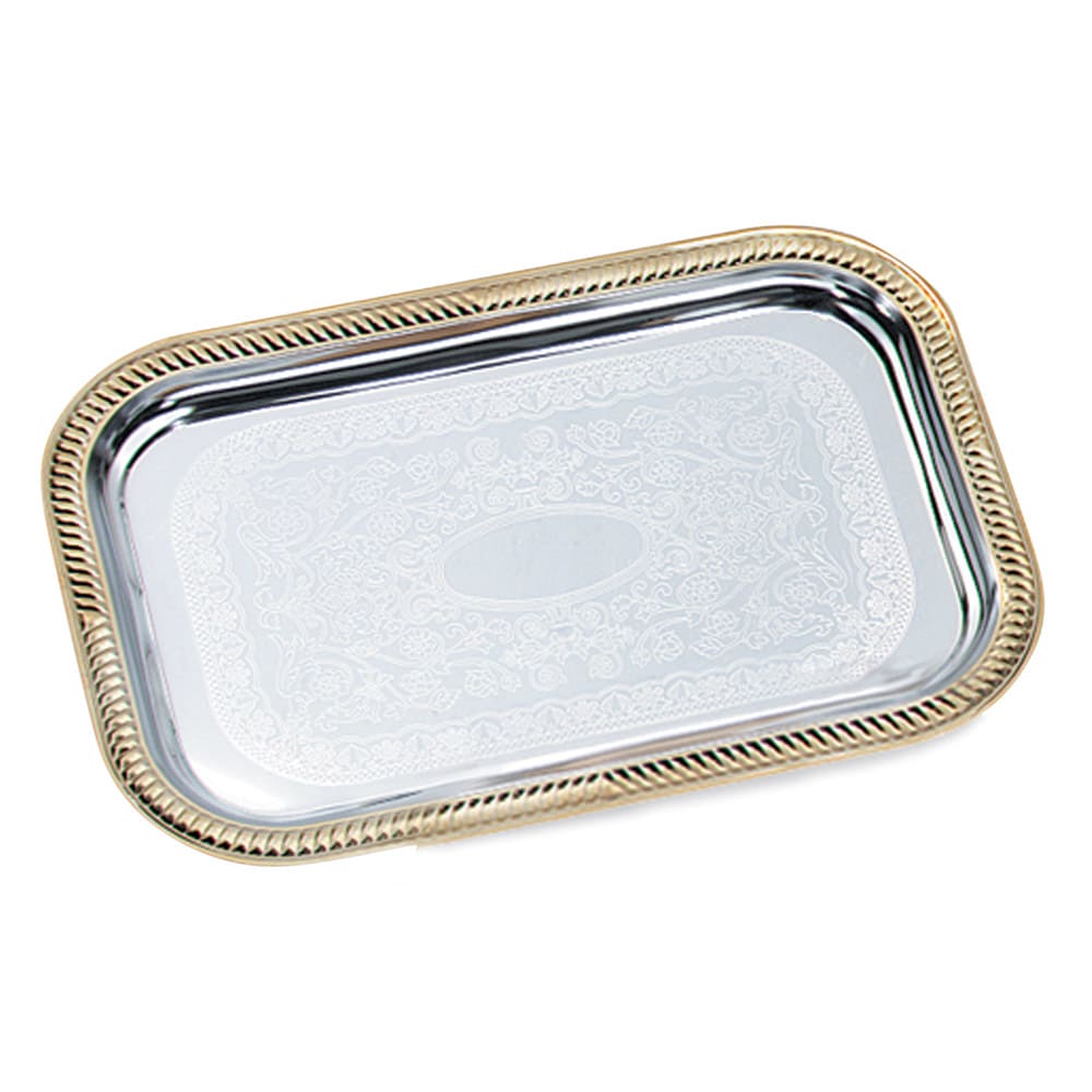 175-47260 Rectangular Serving Tray - Brass Accent, 18 1/4x12 1/3" Chrome