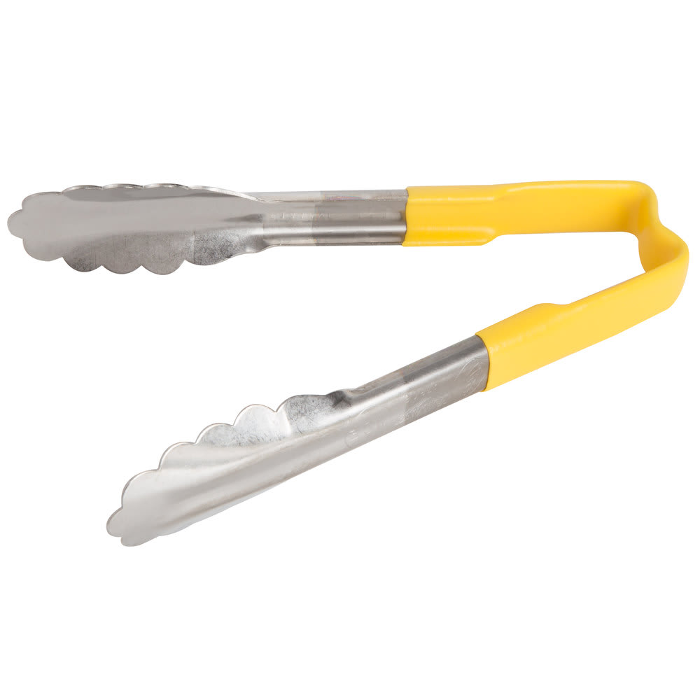 175-4780650 6"L Stainless Steel Utility Tongs - Yellow