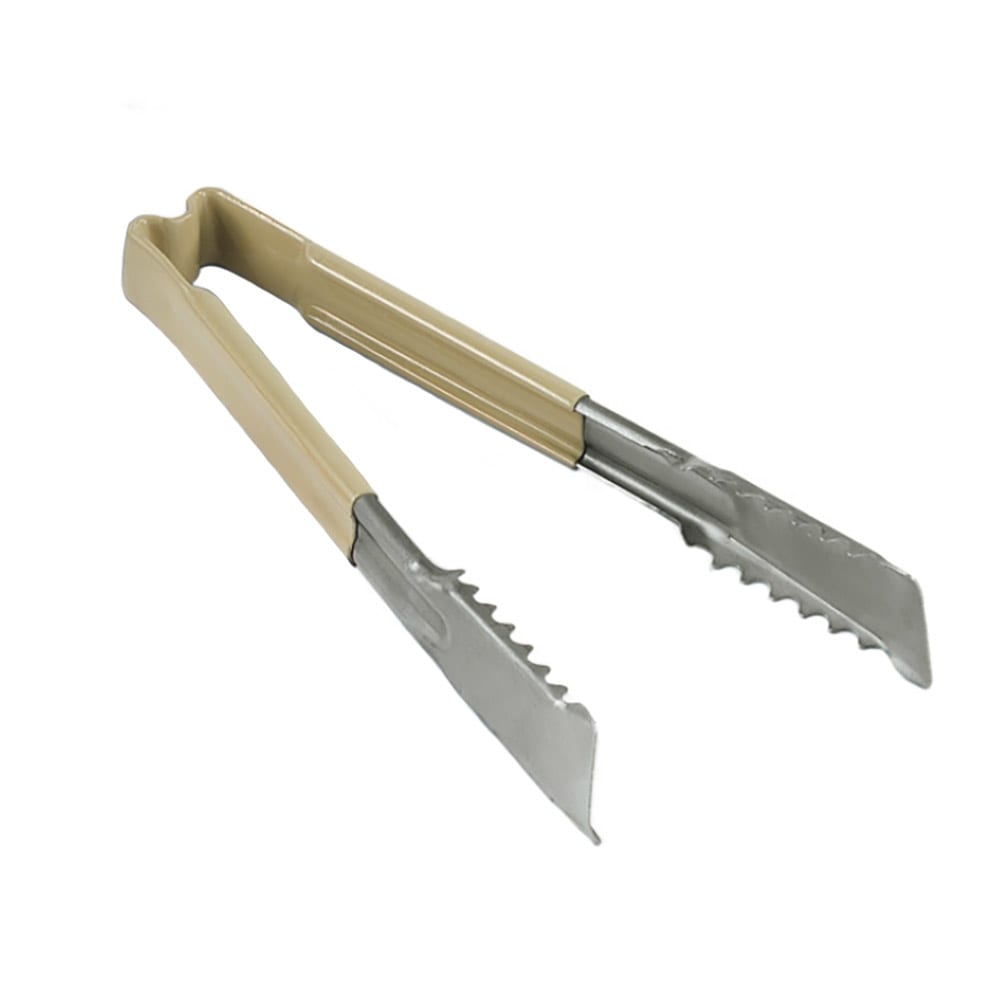 175-4780960 9 1/2"L Stainless Steel Utility Tongs - Tan