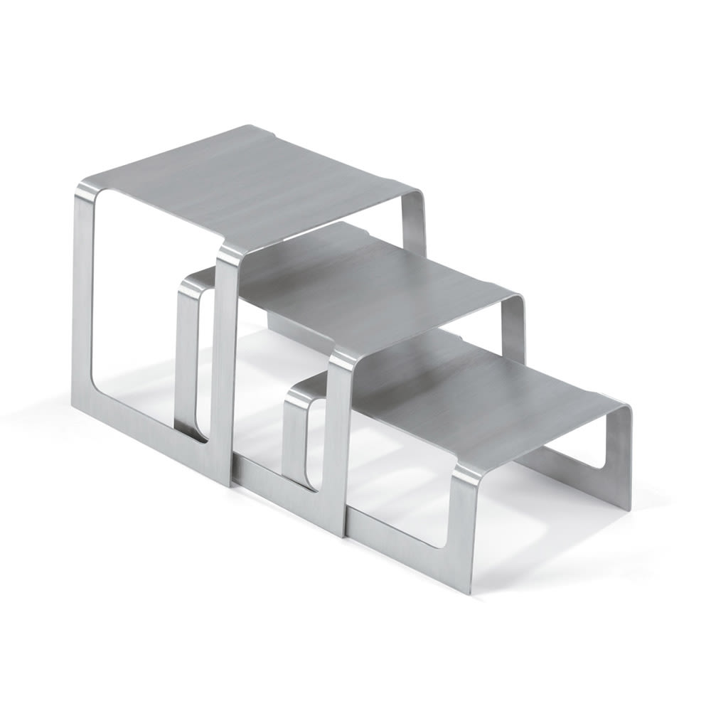 175-46009 Square Buffet Stand - Set of 3 Risers, Brushed Stainless