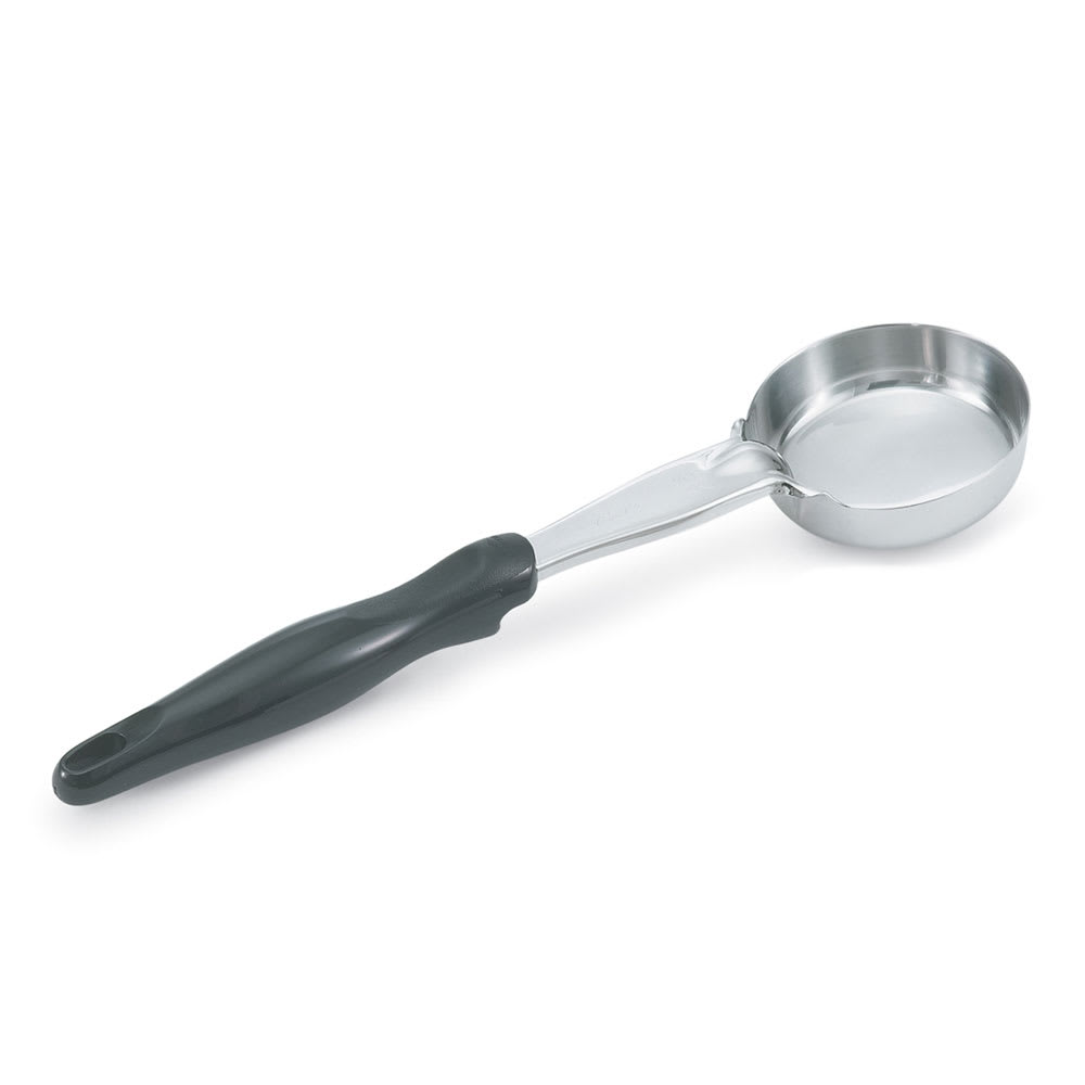 175-6433520 5 oz Round Solid Spoodle - Black Nylon Handle, Heavy-Duty, Stainless Steel