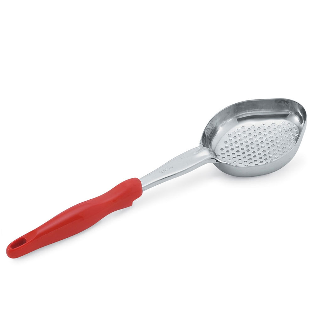 175-6422865 8 oz Oval Perforated Spoodle - Orange Nylon Handle, Heavy-Duty, Stainless Steel