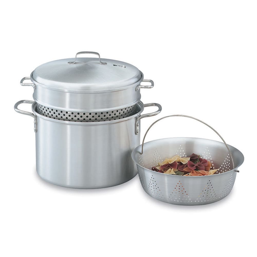 175-68126 4 Piece 8 qt Pasta Cooker/Vegetable Steamer - Aluminum