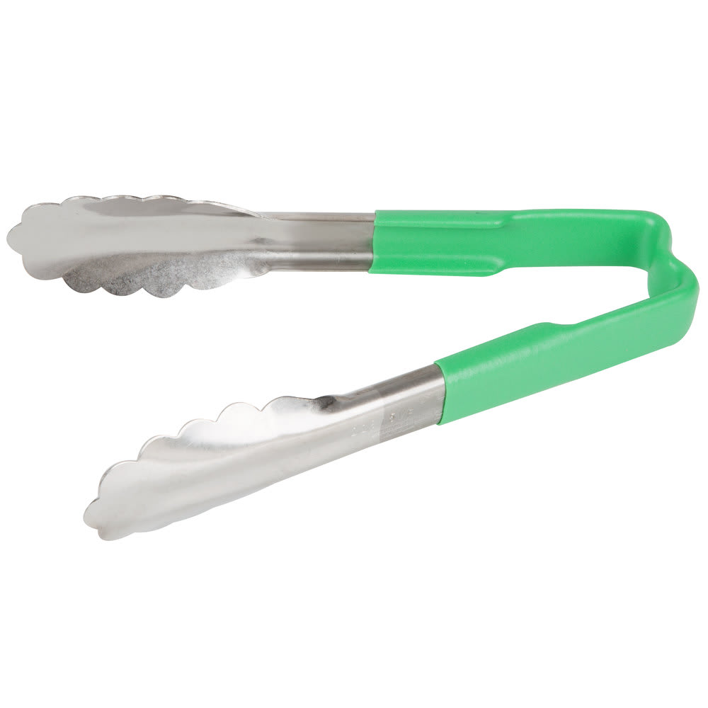 175-4780670 6"L Stainless Steel Utility Tongs - Green