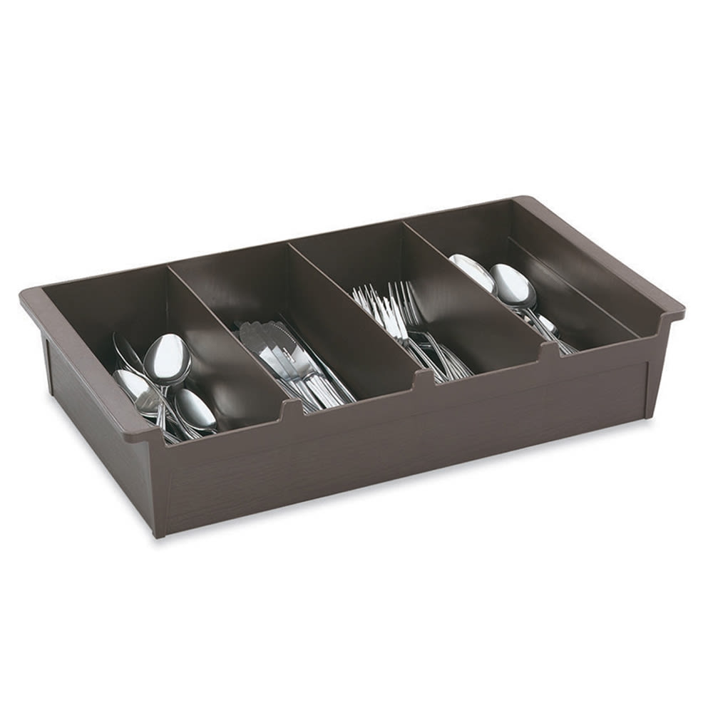 175-52652 4 Compartment Cutlery Bin - Plastic, Dark Brown