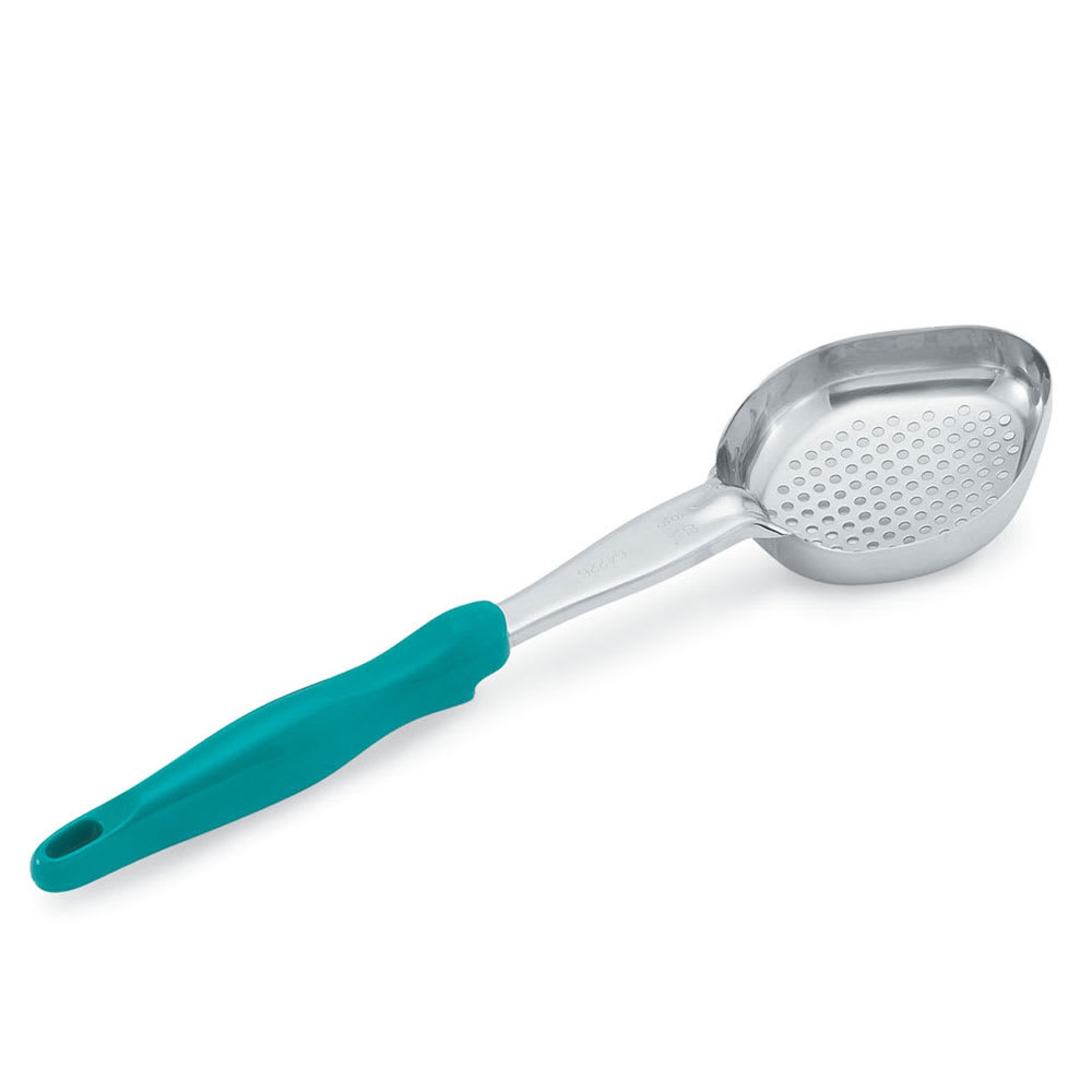 175-6422655 6 oz Oval Perforated Spoodle - Teal Nylon Handle, Heavy-Duty, Stainless Steel