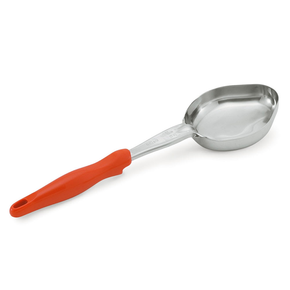 175-6412865 8 oz Oval Solid Spoodle - Orange Nylon Handle, Heavy-Duty, Stainless Steel