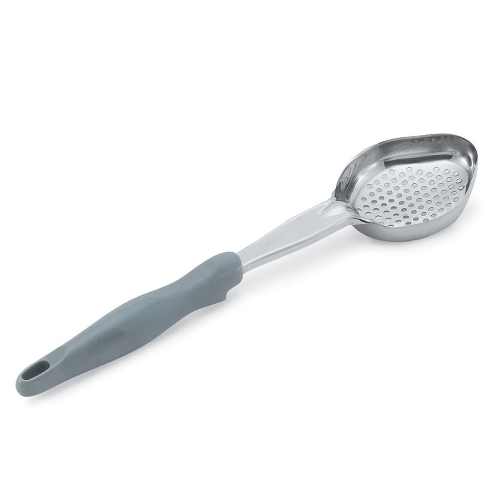 175-6422445 4 oz Oval Perforated Spoodle - Gray Nylon Handle, Heavy-Duty, Stainless Steel