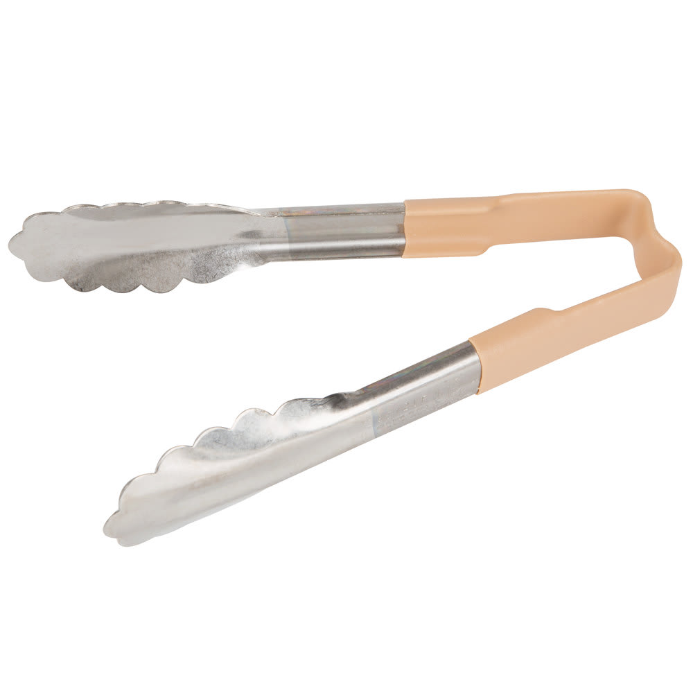 175-4780660 6"L Stainless Steel Utility Tongs - Tan