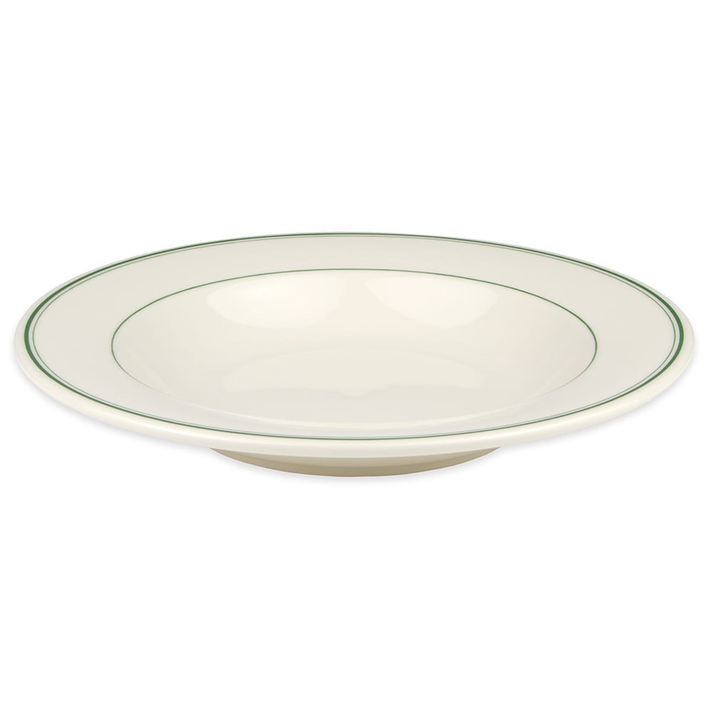 179-3801 20 oz Round Pasta Bowl - China, Ivory w/ Green Band