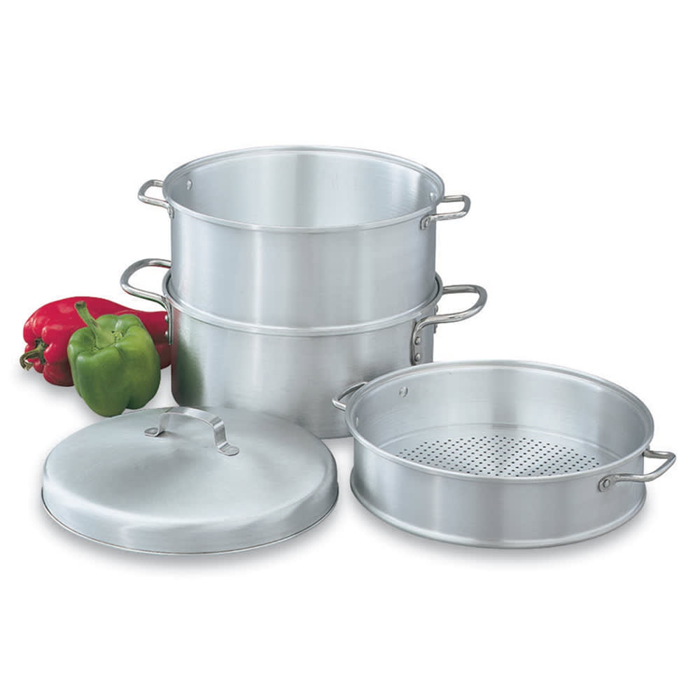 Vollrath Wear-Ever Vegetable and Pasta Cooker Set Aluminum Pot and Four  Insets with Silicone Handles 682114