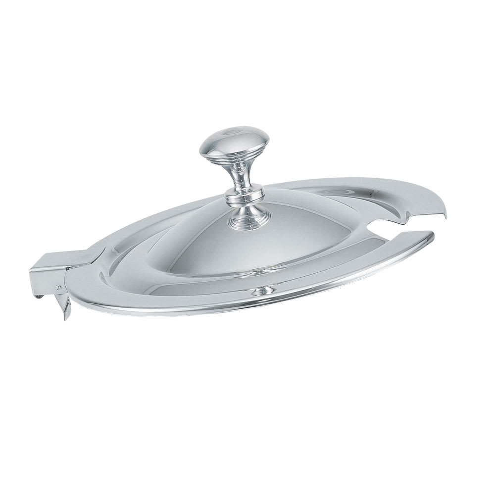 175-8231610 Miramar® Hinged Cover for 7 qt Decorative Soup Inset - Chrome Knob, Stainless