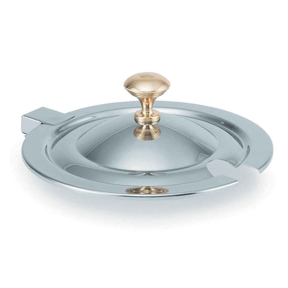 175-8231620 Miramar® Hinged Cover for 7 qt Decorative Soup Inset - Brass Knob, Stainless