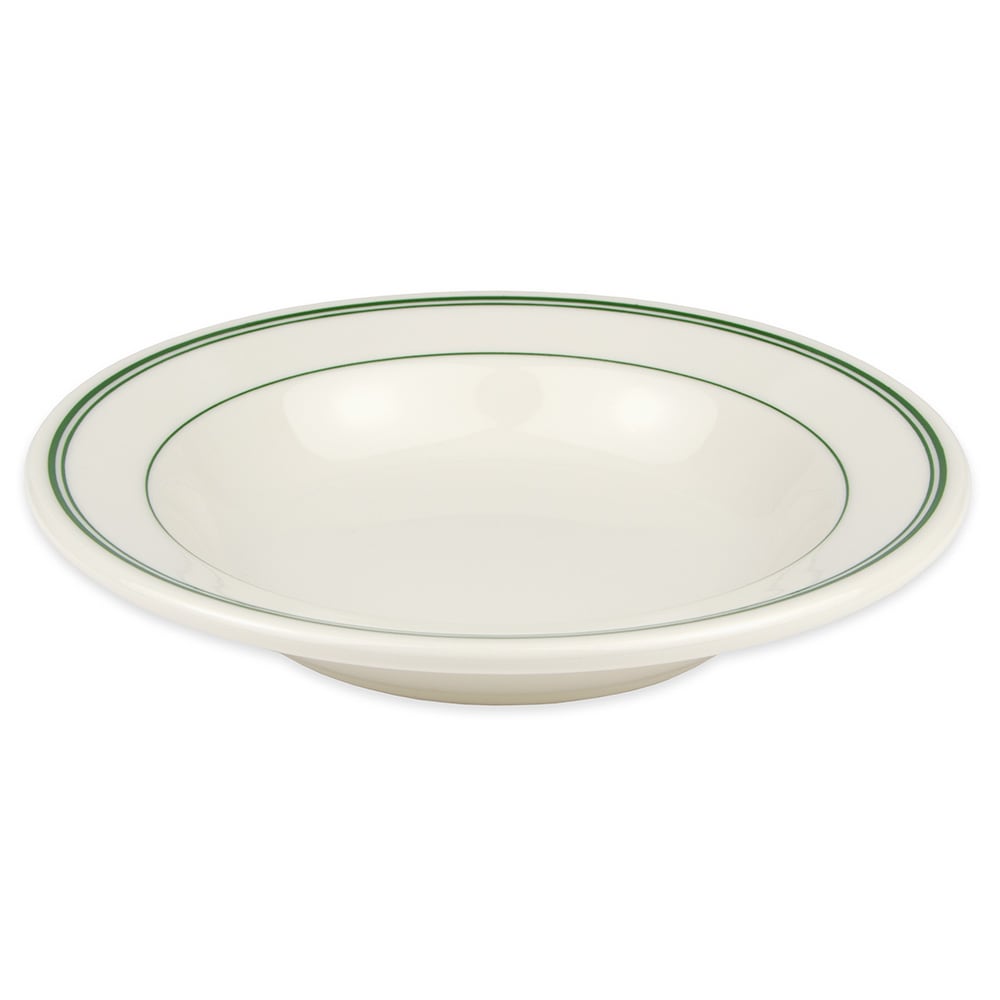 179-2531 12 3/4 oz Round Rim Soup Bowl - China, Ivory w/ Green Band