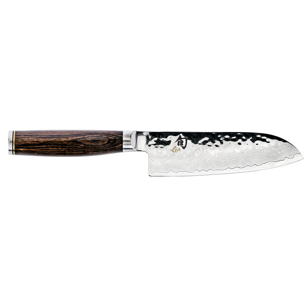 194-TDM0727 Lite & Small Santoku Knife, 5 1/2" Hammered Blade w/ Walnut Handle