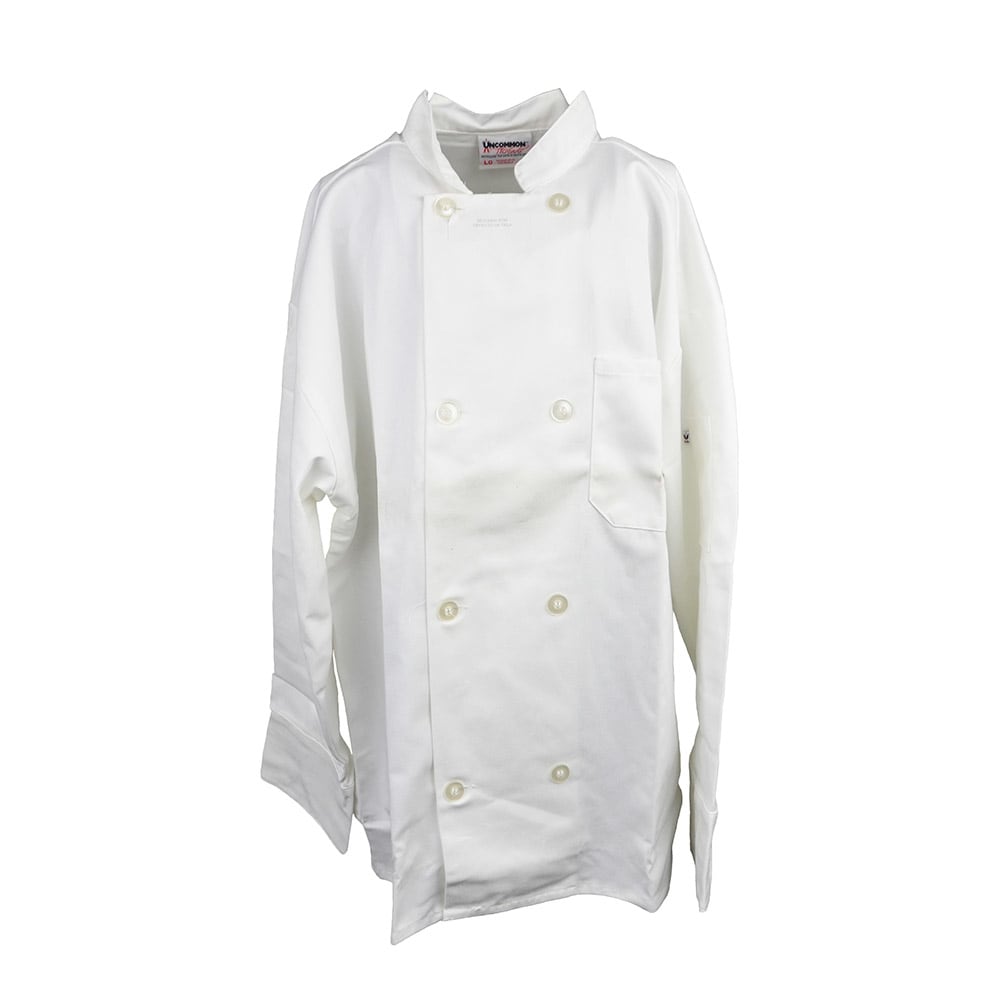 176-345BL Unisex Long Sleeve Chef Coat - Large, White, Poly-Cotton