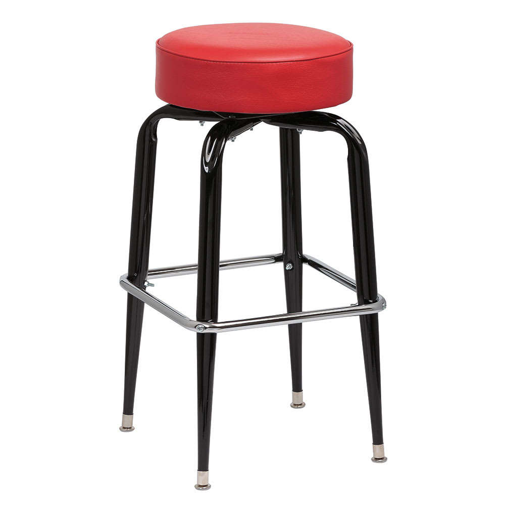 203-ROY7723R Backless Bar Stool w/ Red Vinyl Seat, Black