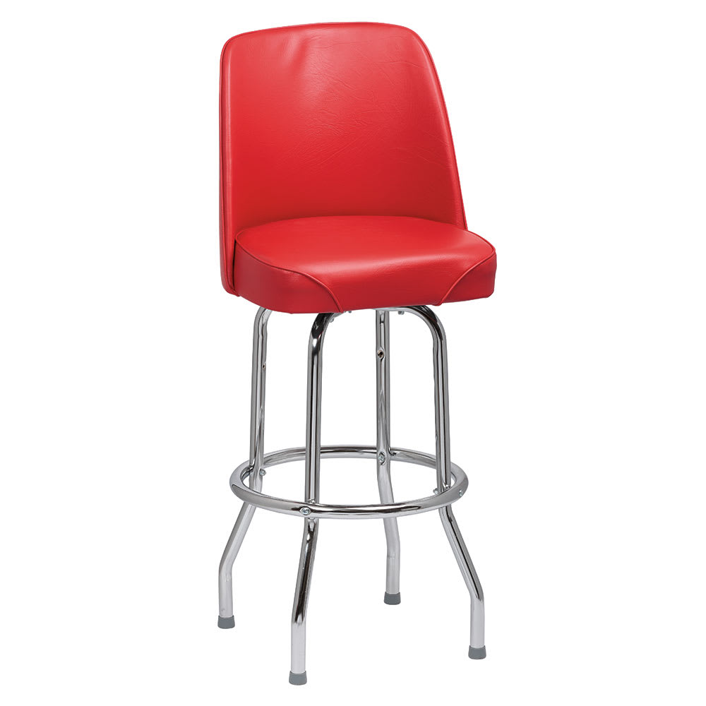 203-ROY7721R Bar Stool w/ Solid Back & Red Vinyl Bucket Seat, Chrome