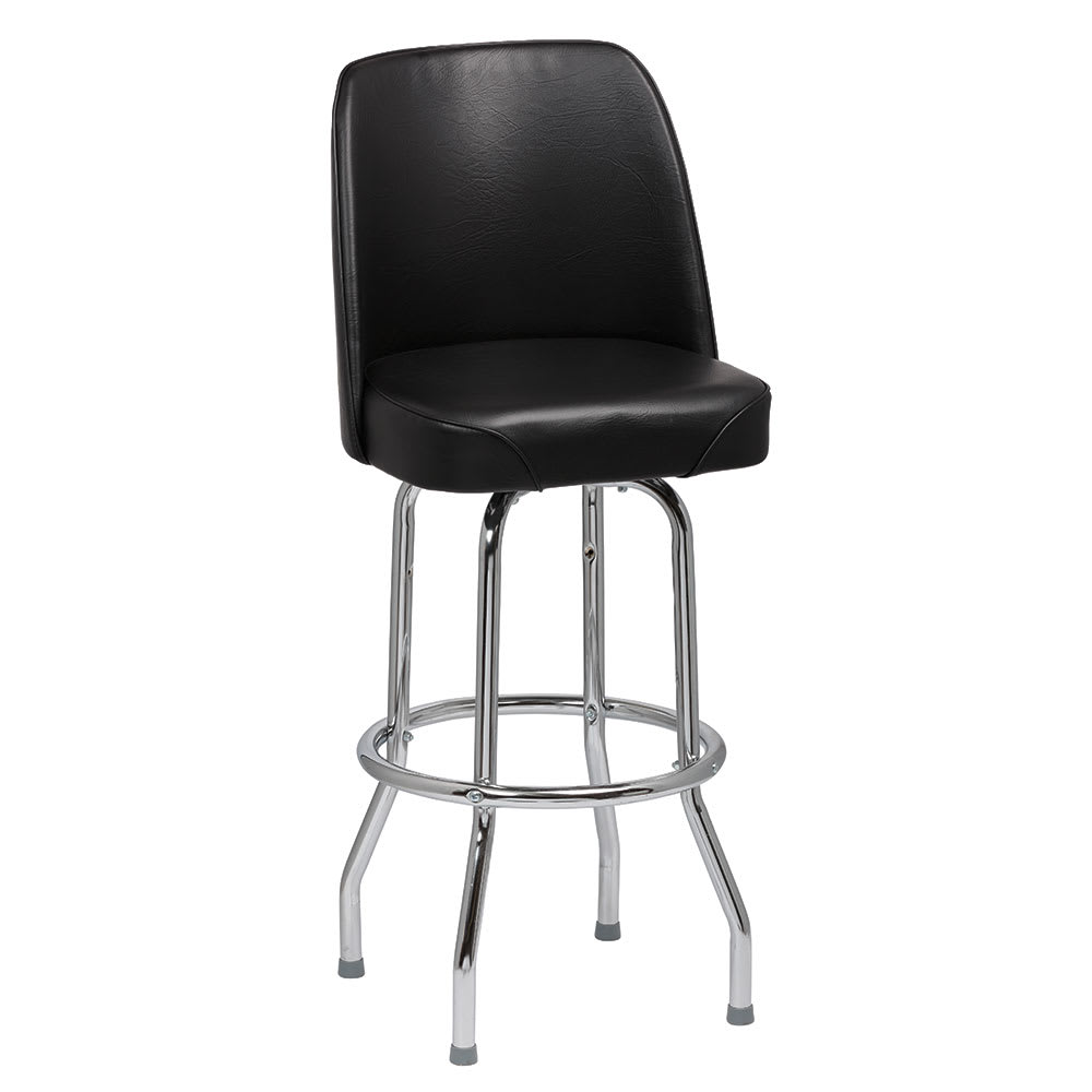 203-ROY7721B Bar Stool w/ Solid Back & Black Vinyl Bucket Seat, Chrome