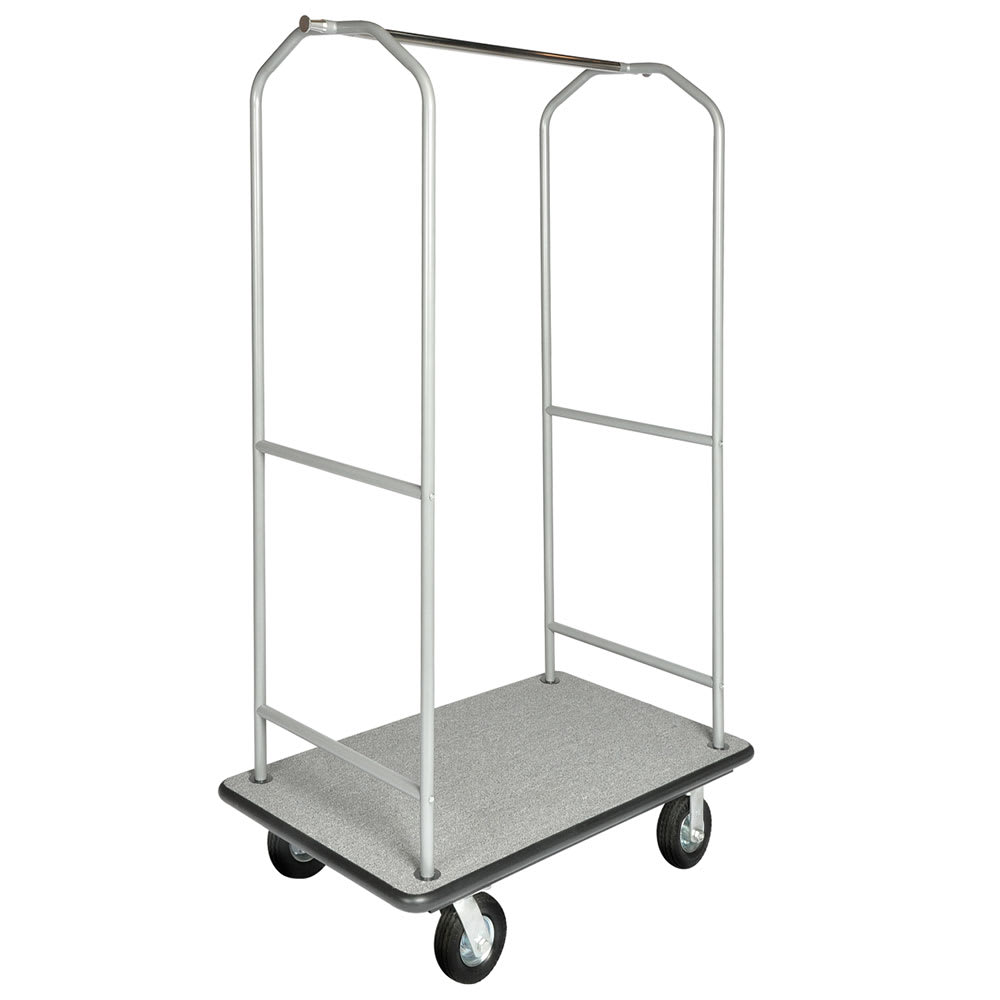 202-2005BK060GRY Upright Hotel Luggage Cart w/ Gray Carpet, Silver