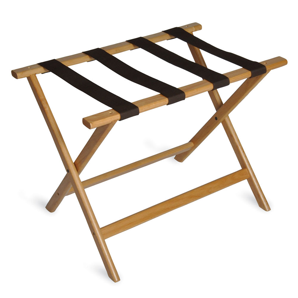 202-277LT1 Wood Luggage Rack w/ 2 1/4" Brown Poly Straps - 26"W x 17"D x 19 1/2&qu...