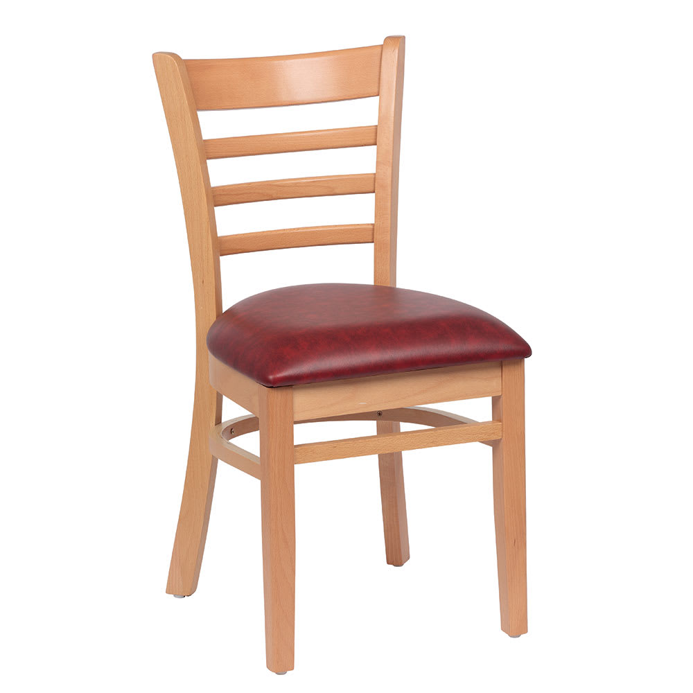 203-ROY8001NCRM Side Chair w/ Ladder Back & Crimson Vinyl Seat - Beechwood Frame, Natural Fin...
