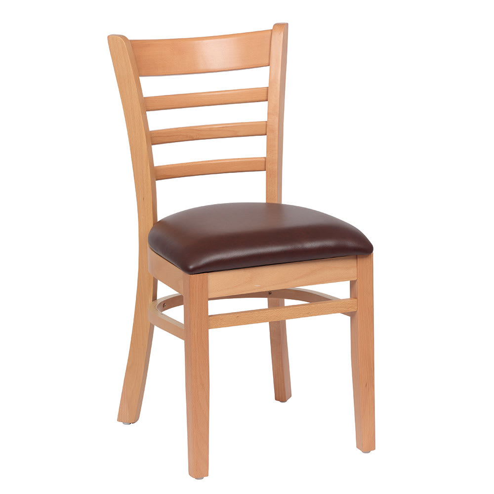 203-ROY8001NBRN Side Chair w/ Ladder Back & Brown Vinyl Seat - Beechwood Frame, Natural Finis...