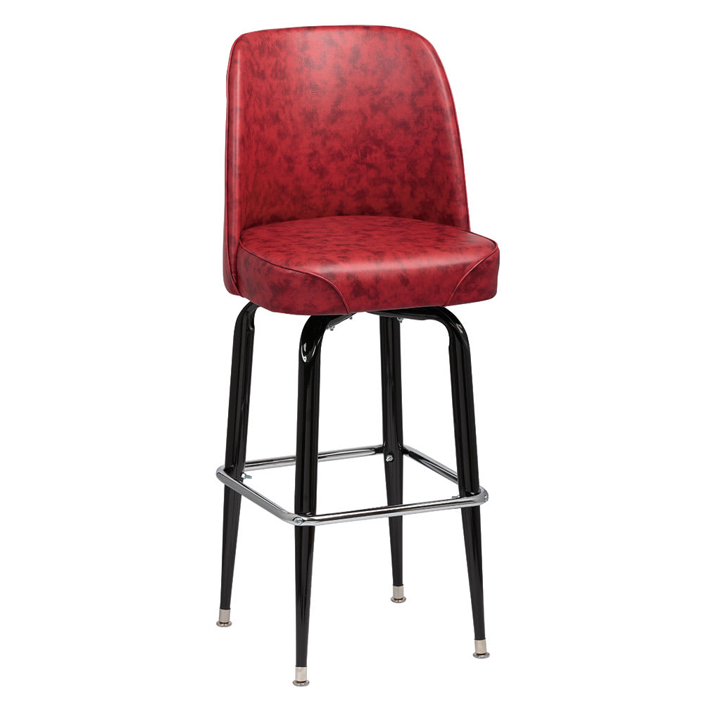 203-ROY7714CRM Bar Stool w/ Solid Back & Crimson Vinyl Bucket Seat, Black