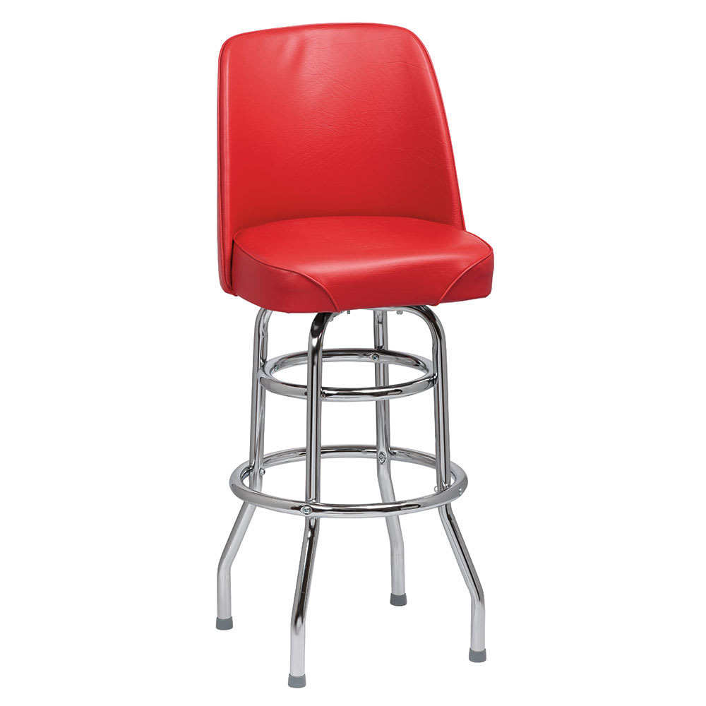 203-ROY7722R Bar Stool w/ Solid Back & Red Vinyl Bucket Seat, Chrome