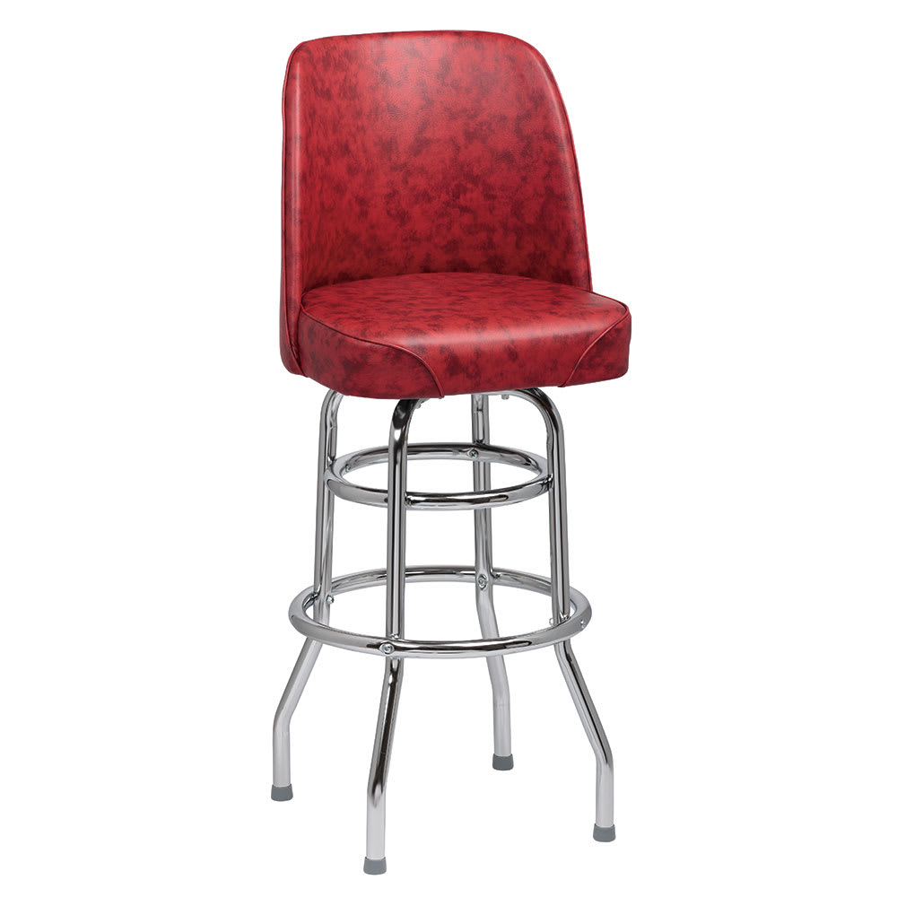 203-ROY7722CRM Bar Stool w/ Solid Back & Crimson Vinyl Bucket Seat, Chrome