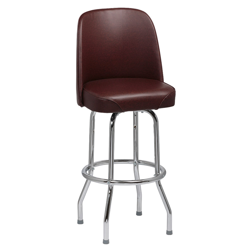 203-ROY7721BRN Bar Stool w/ Solid Back & Brown Vinyl Bucket Seat, Chrome