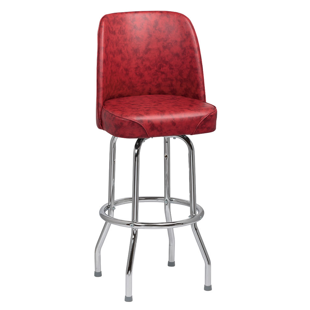 203-ROY7721CRM Bar Stool w/ Solid Back & Crimson Vinyl Bucket Seat, Chrome