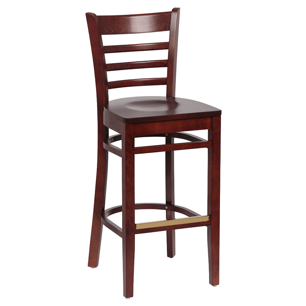 203-ROY8002W Bar Stool w/ Ladder Back & Wood Seat, Walnut
