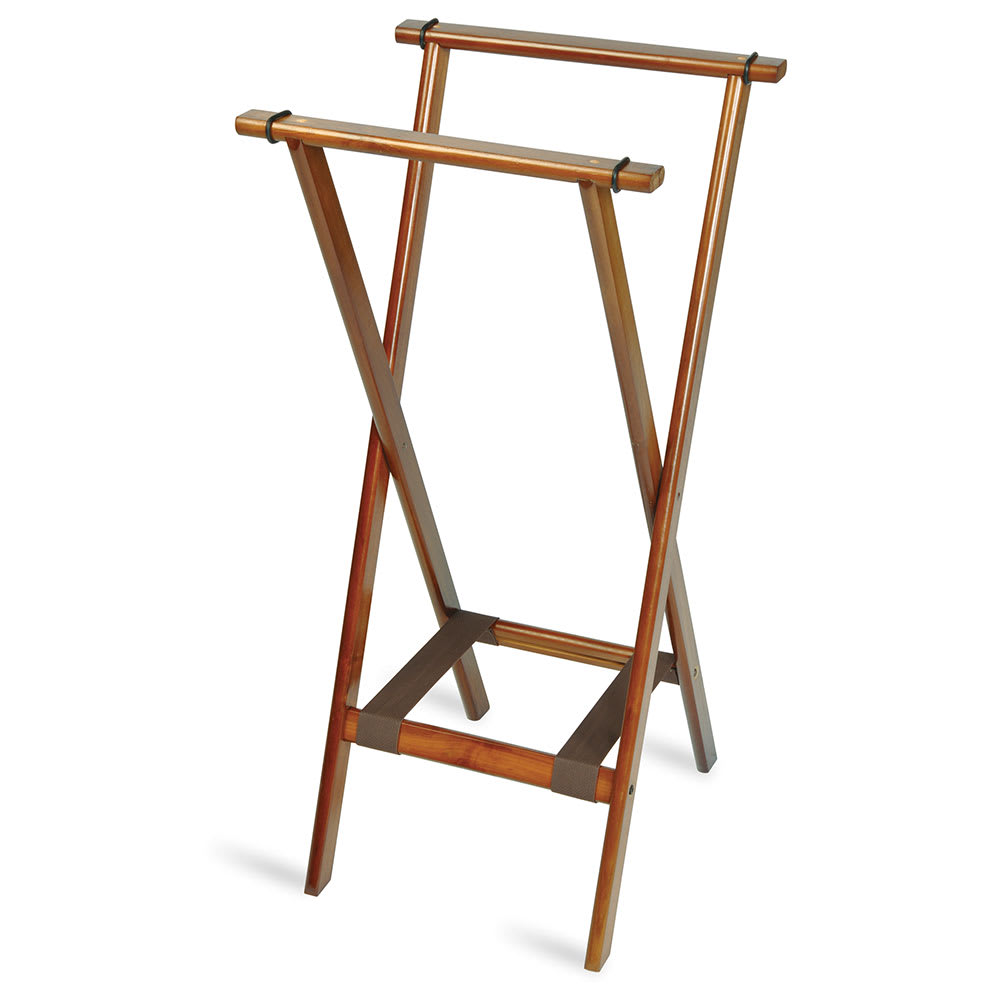 202-1178BSO1 Wooden Tray Stand w/ Bottom Brown Strap, Extra Tall