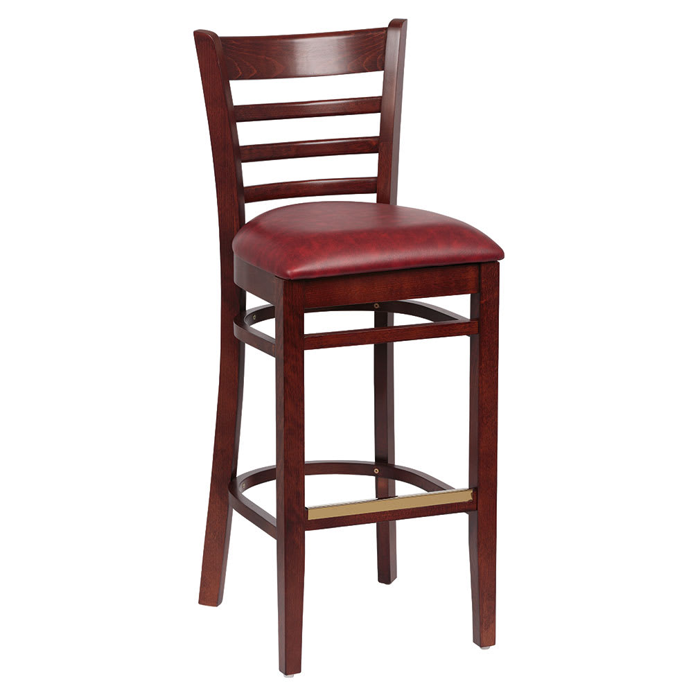 203-ROY8002WCRM Bar Stool w/ Ladder Back & Crimson Vinyl Seat, Walnut