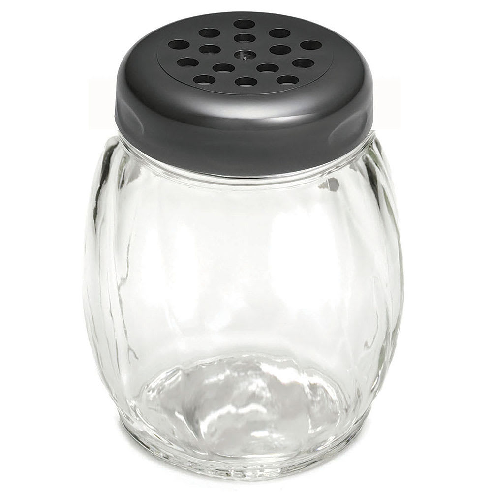 229-260BK 6 oz Swirl Glass Shaker w/ Perforated Plastic Top, Black