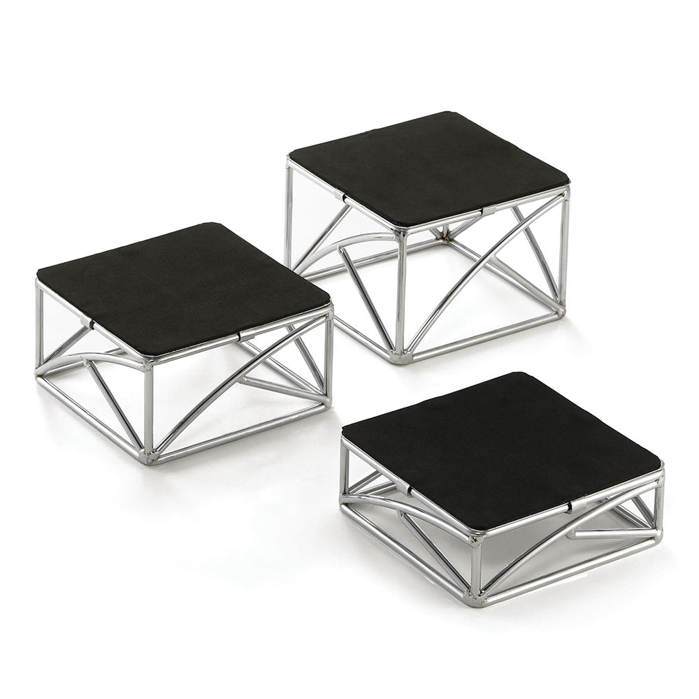 229-CR3 3 Piece Round Metal Riser Set w/ Non-Slip Rubber Tops, Black