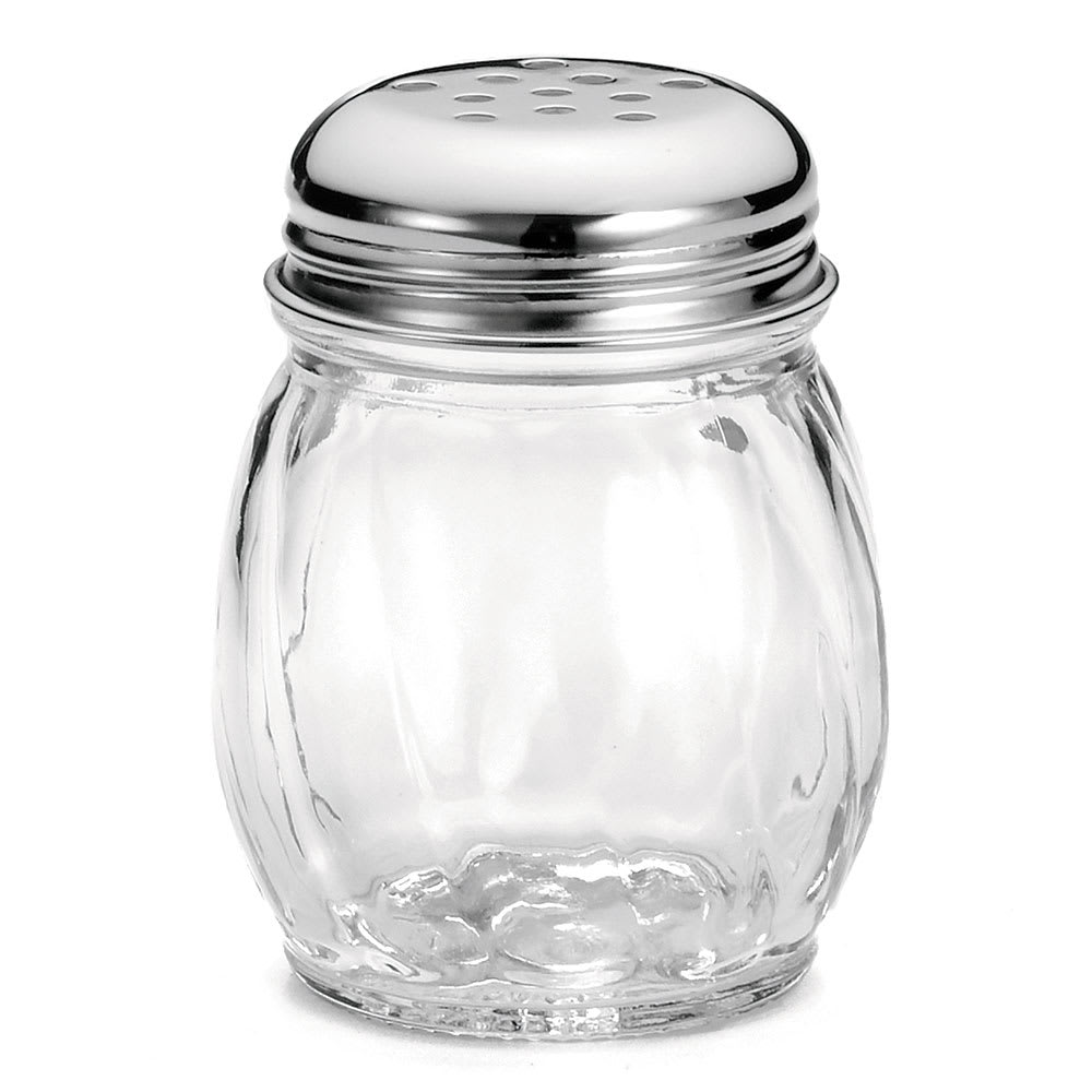 Tablecraft 260-1 6 oz Cheese Shaker, Swirled Glass, Chrome Plated Perforated Top
