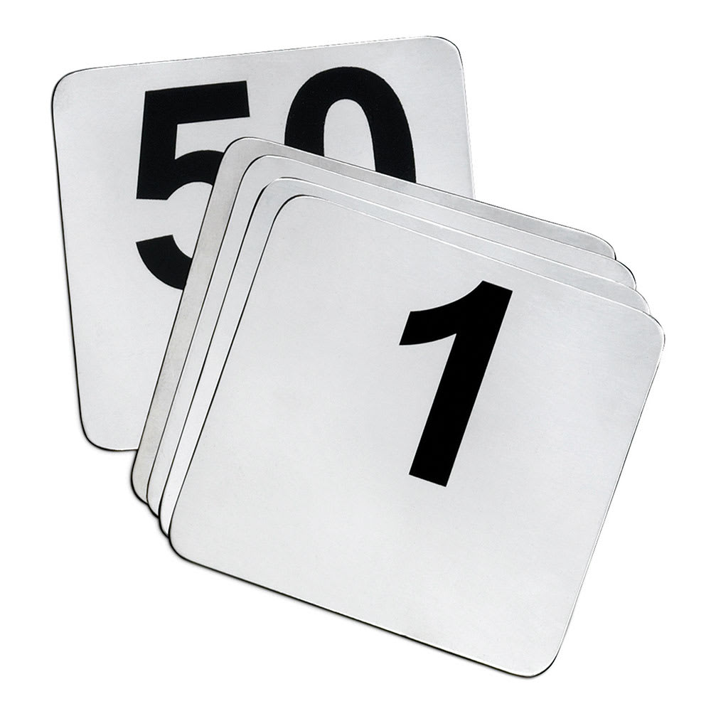 229-N150 Tabletop Number Cards - #1 50, 4" x 4", Stainless/Black