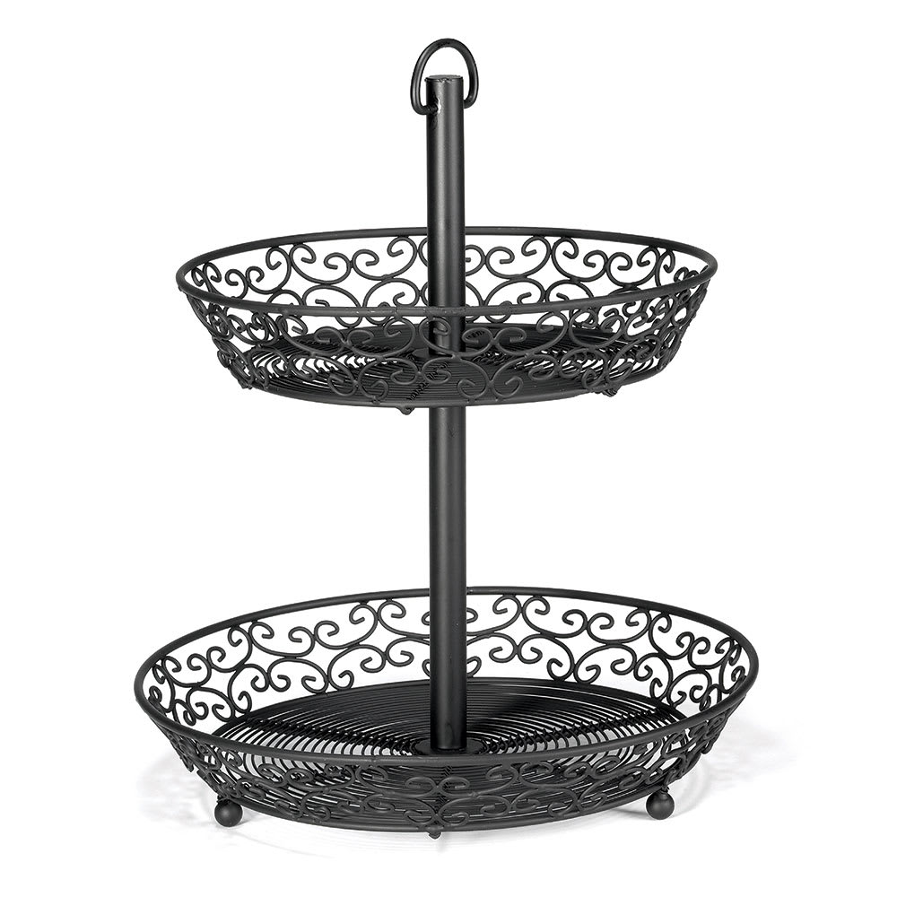229-BKT2A Mediterranean Collection Basket, Two 9 & 10 1/2" Tiers w/ Legs, Black Metal