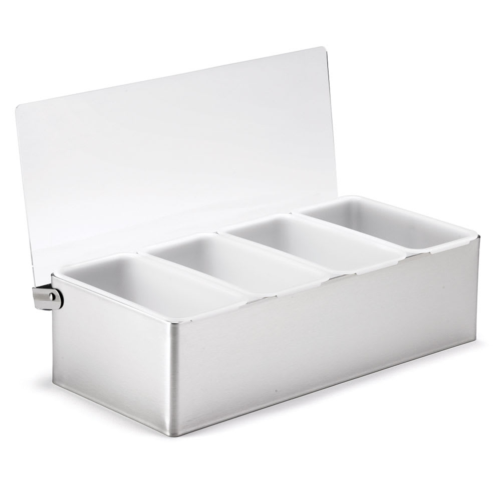 229-1604 (4) Compartment Bar Garnish Tray - Flat Hinged Lid