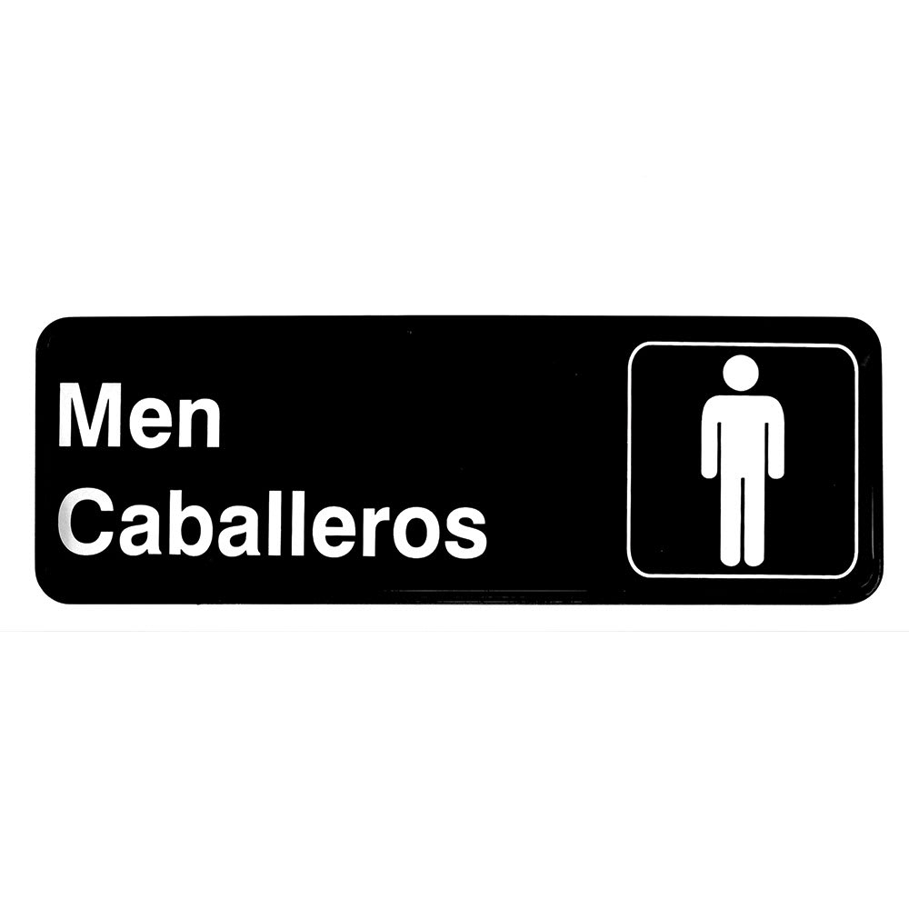 229-394566 3" x 9" Sign, Men / Caballeros, White On Black
