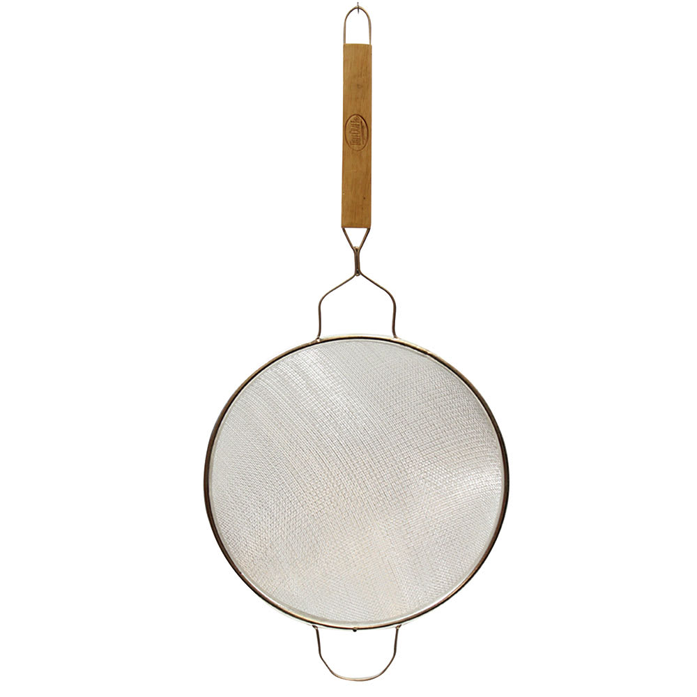 229-87 10 1/4" Tinned Fine Mesh Strainer w/ Wooden Handle, Double