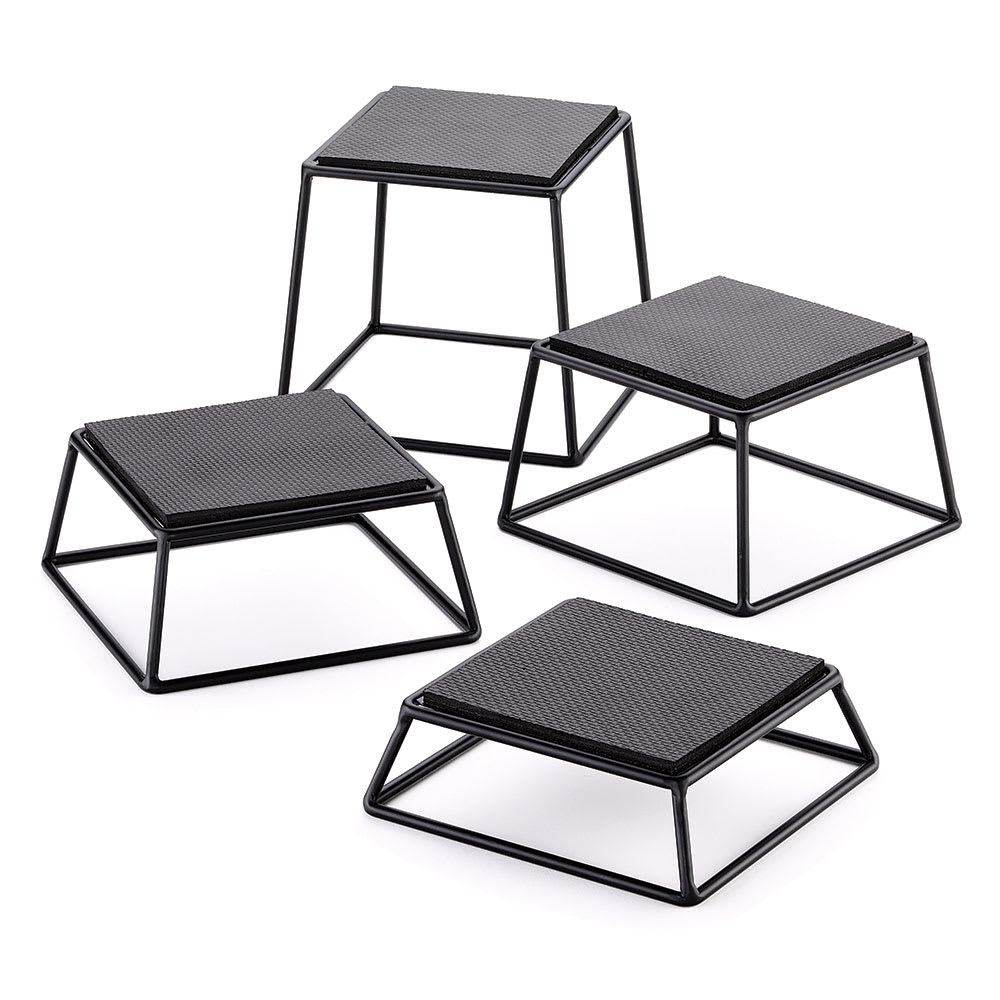 229-BKR4 4 Piece Rectangular Metal Riser Set w/ Non-Slip Rubber Tops, Black