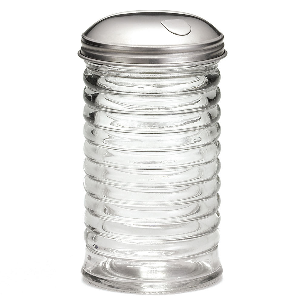 229-BH857 12 oz Glass Sugar Pourer w/ Side Flap Stainless Steel Top