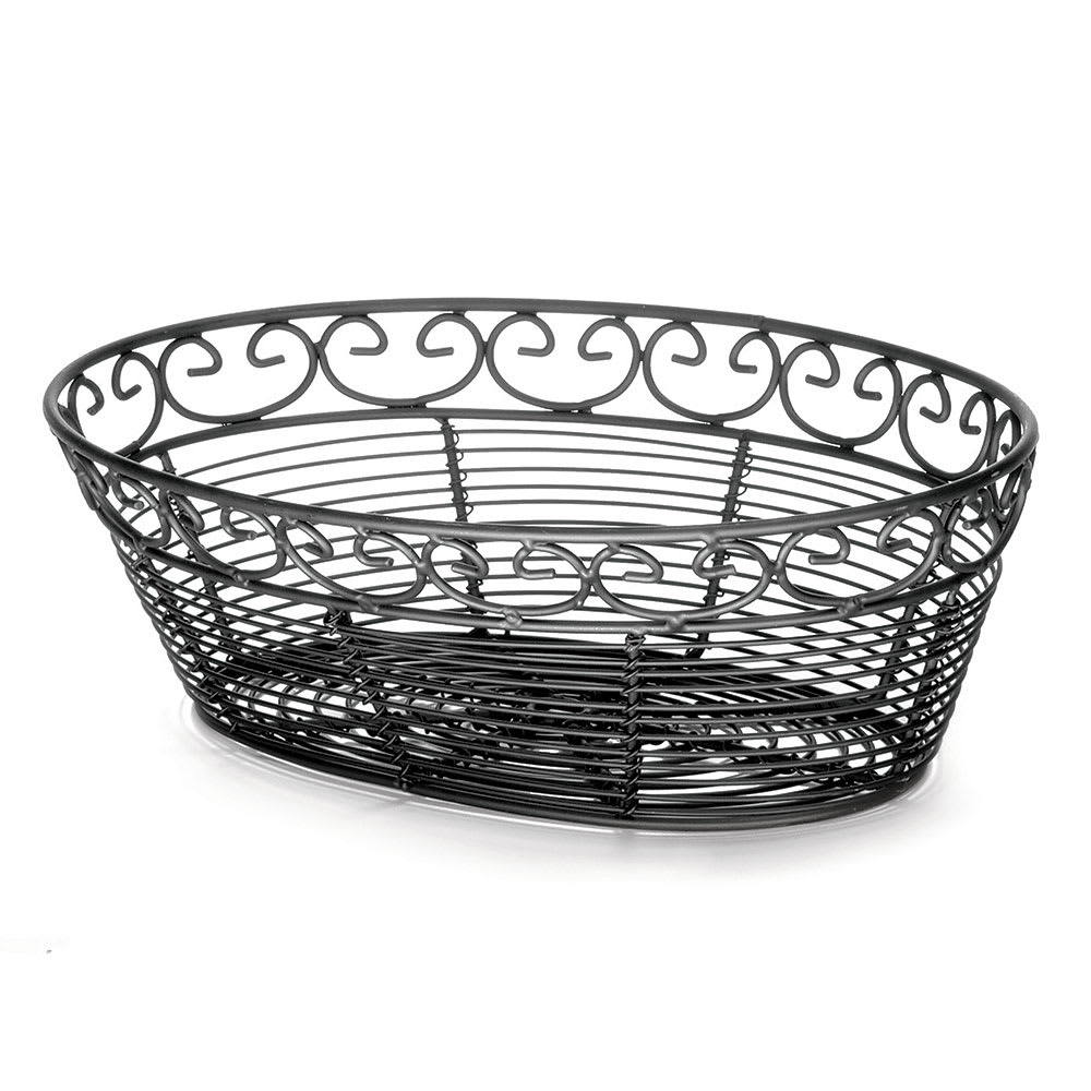 229-BK27410 Oval Mediterranean Collection Basket, 10 L x 6 1/2 W x 3"H, Black Metal